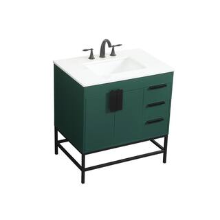 Timeless Home 22 in. W x 32 in. D x 33.5 in. H Bath Vanity in Green with Ivory White Quartz Top TH97664MGN