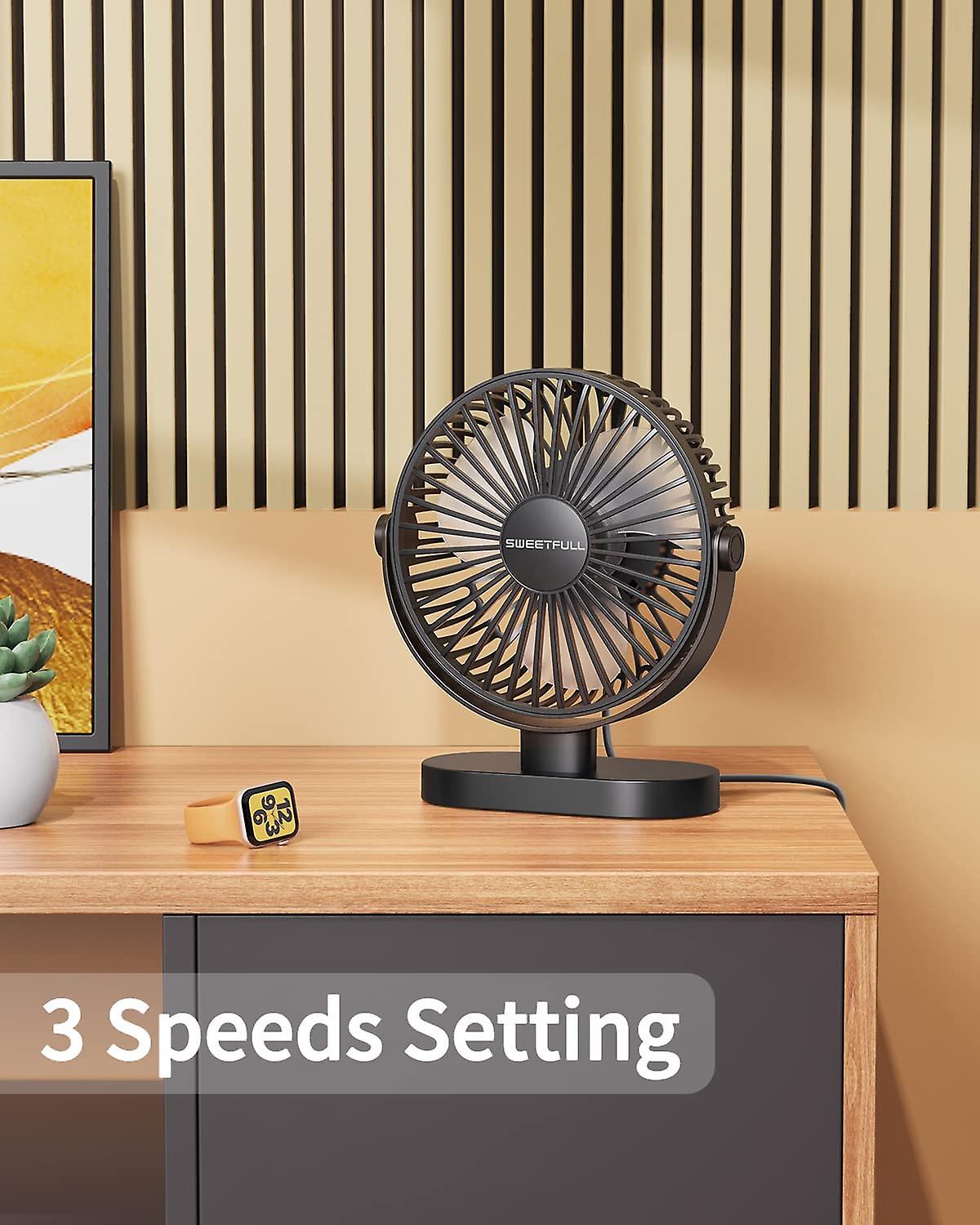 16.5cm Small Usb Desk Fan， 3-speed Quiet Portable Desk Fan， 360 Adjustable Mini Personal Fan For Outdoor Travel In The Car Or Home Office (all Black)