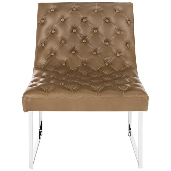 SAFAVIEH Mid-Century Modern Glam Hadley Tufted Leather Antique Taupe Club Chair - 25