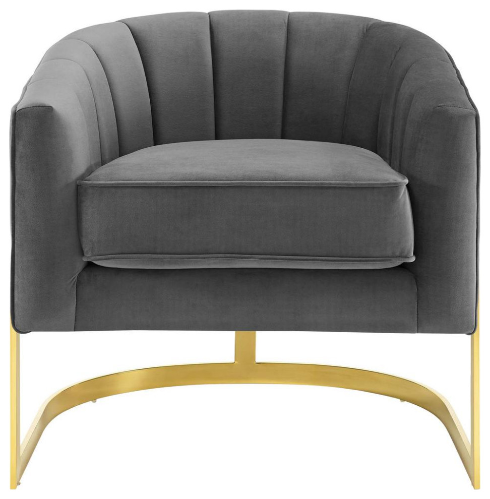 Esteem Vertical Channel Tufted Performance Velvet Accent Armchair   Gray...   Contemporary   Armchairs And Accent Chairs   by ShopFreely  Houzz