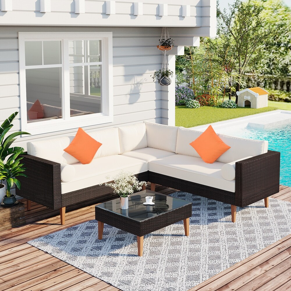 Outdoor Patio Wicker Sofa L shape Sectional Sofa Conversation Sets Furniture