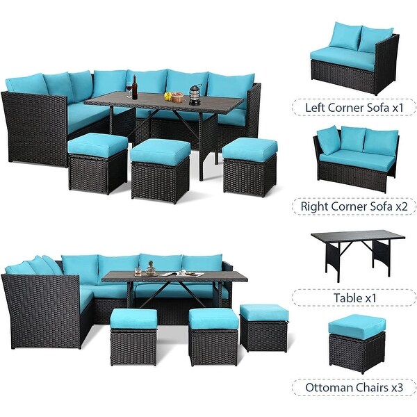 AECOJOY 7 Pieces Patio Furniture Set Outdoor Sectional Sofa Rattan Conversation Set