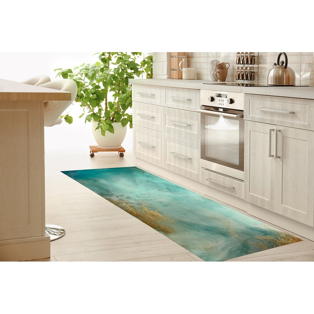 AQUA and GOLD HIRES Kitchen Mat by Kavka Designs