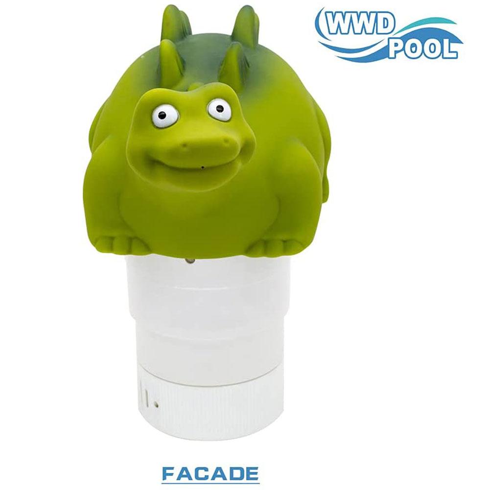 WWD POOL Pool Chlorine Floater for Chlorine Tablets 3 inch Floating Pool Chlorine Bromine Dispenser Holder Green Dinosaur