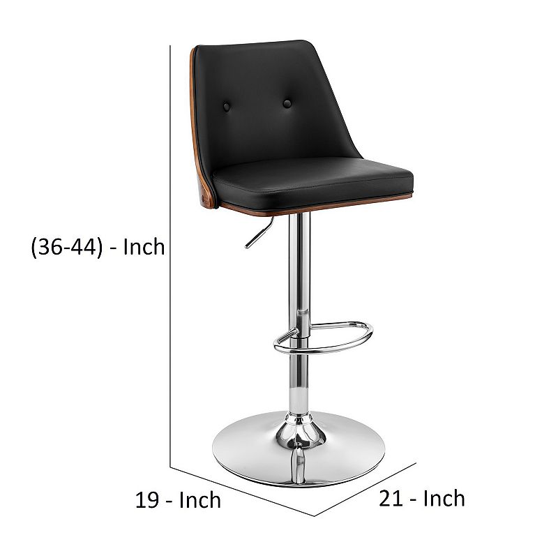 Adjustable Barstool with Faux Leather and Wooden Backing， Black and Brown