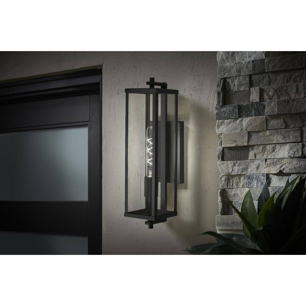 Hampton Bay Meadow Modern 1-Light Matte Black Hardwired Outdoor Large Rectangle Wall Lantern Sconce WWL-005-L-MB