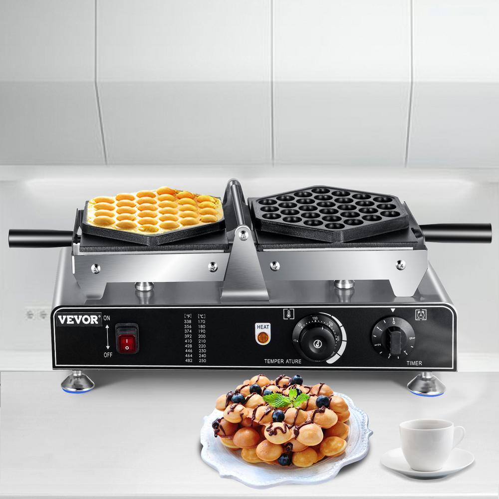 VEVOR Commercial Bubble Waffle Maker Electric Egg Waffle Cone Hong Kong Egg Puff Maker 1500W Egg Waffle Maker 122-572℉ DZHT-1106110VDMFHV1