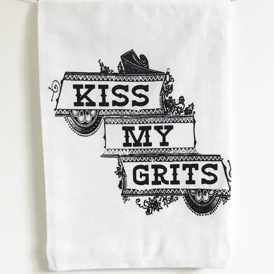 KISS MY GRITS Cotton Kitchen Towel  28 x 29