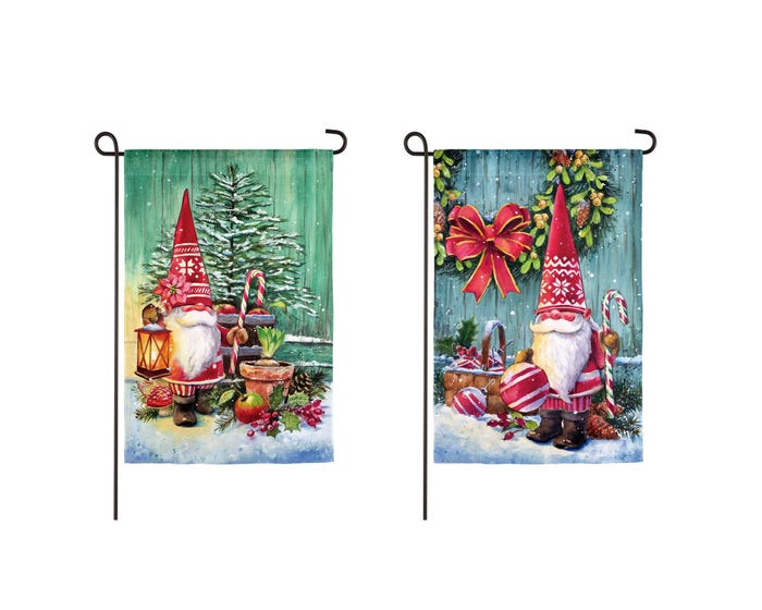 Evergreen Christmas Gnomes Garden Suede Front and Back Flag - 14S9370FB