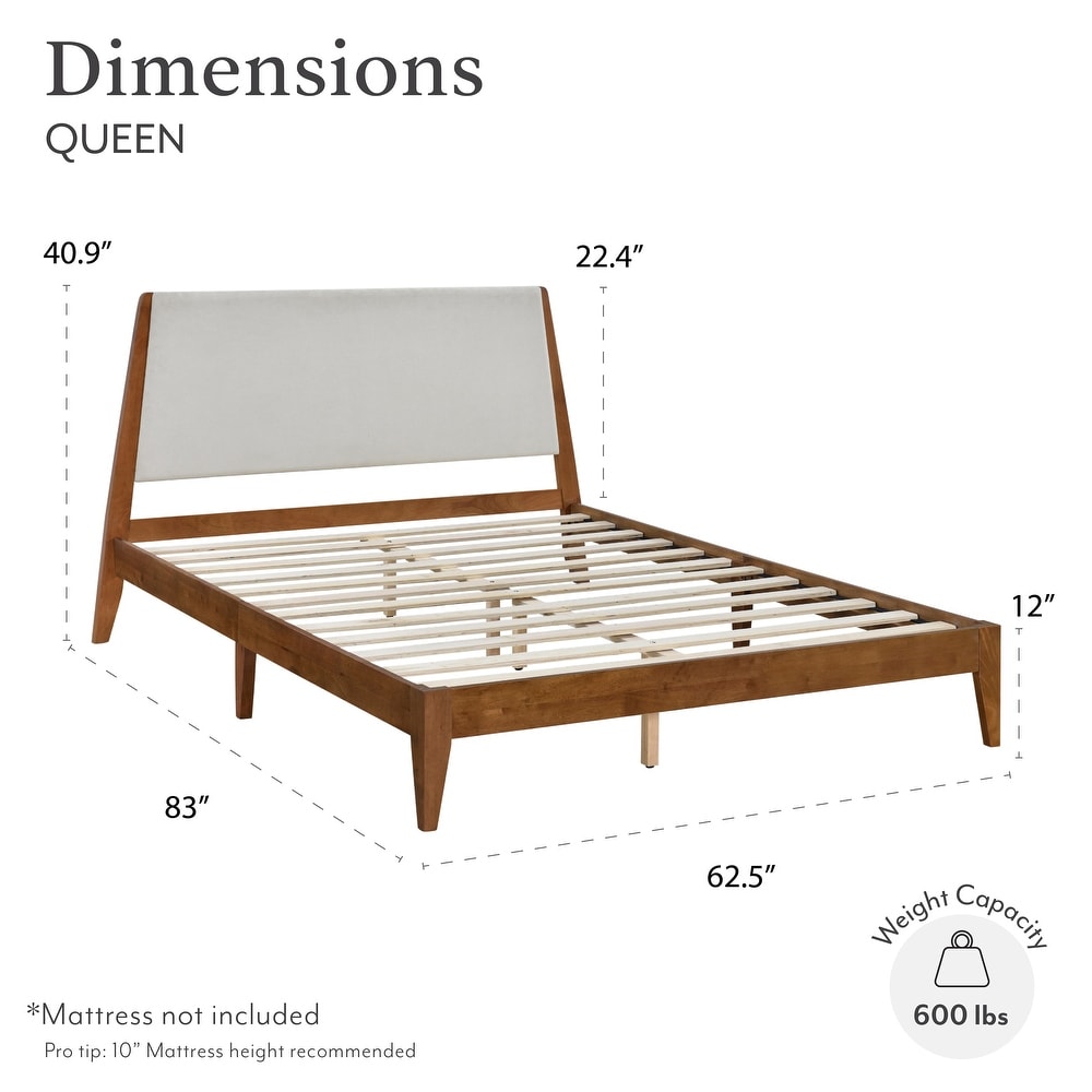 Oliver Beige and Walnut Wood Queen Platform Bed Frame