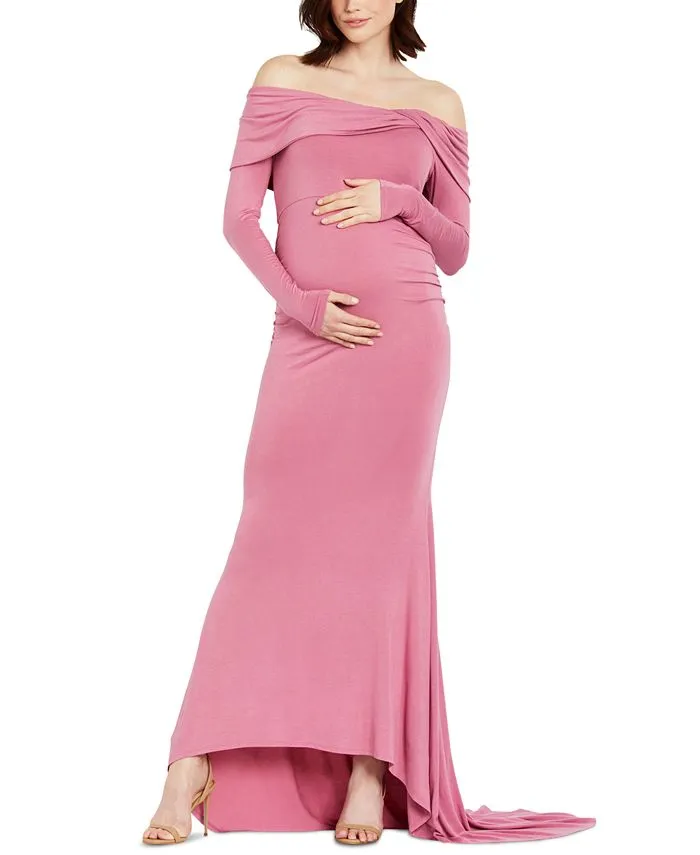 Off-The-Shoulder Long Sleeve Maternity Maxi Gown