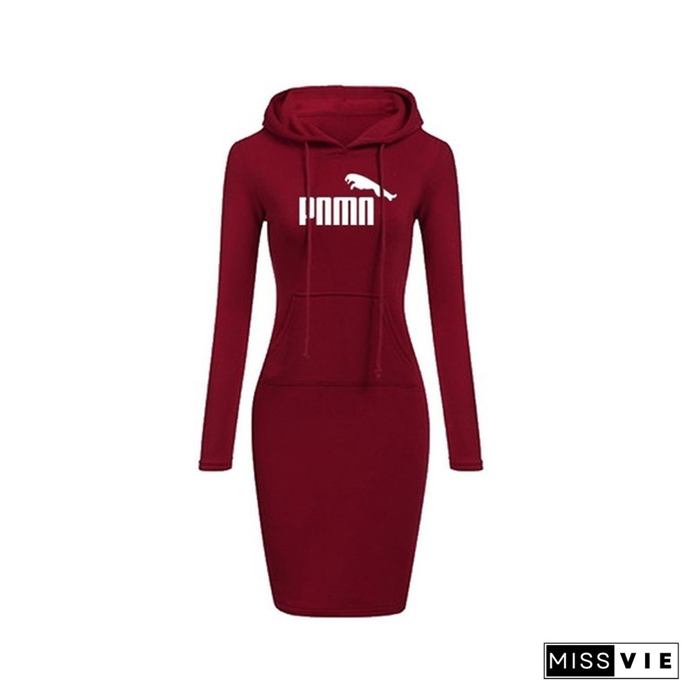 New Women Hoodie Dress Brand Printsd Long Sleeve Hoodie Casual Hooded Jumper Pockets Sweater Tops