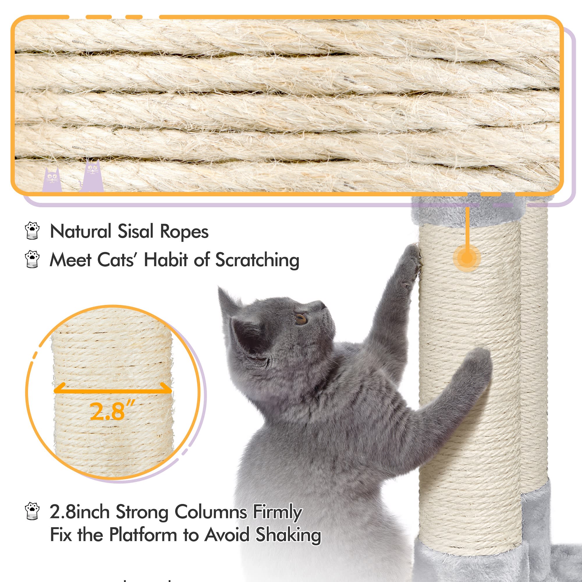 Topeakmart Light Gray Medium Plush Cat Tree with Condo， 40