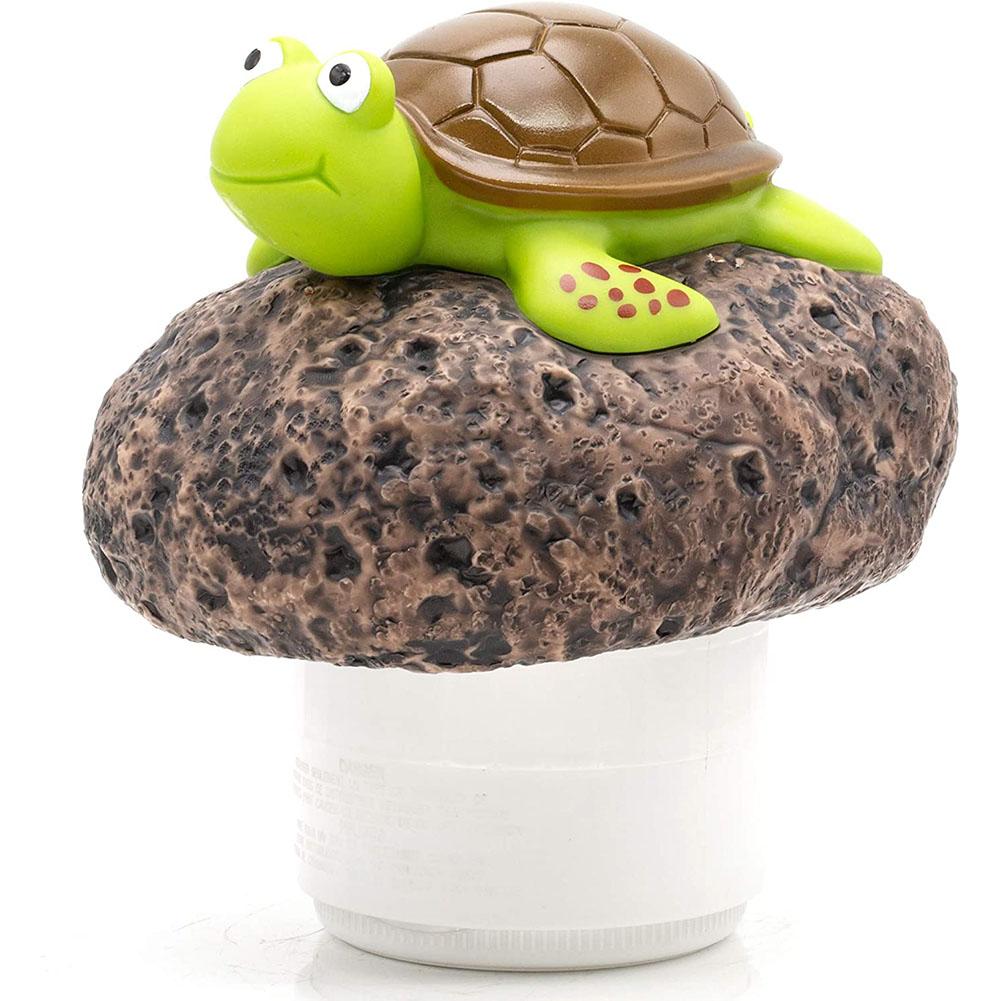 WWD POOL Floating Pool Chlorine Floater Dispenser for Chemical Tablets Fits 3" Tabs Animal Bromine Holder Turtle on Rock