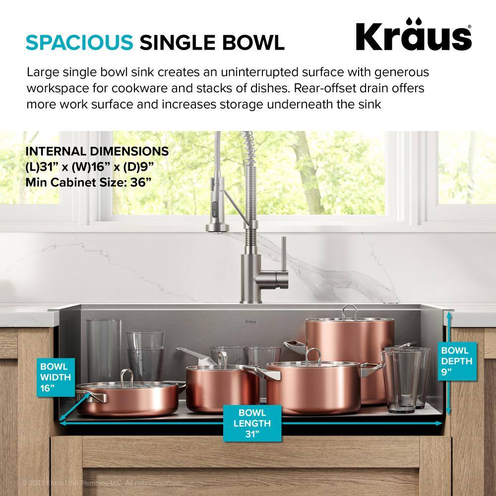 KRAUS Loften 33 in. Drop-inUndermount Single Bowl Stainless Steel Kitchen Workstation Sink with Accessories KWT320-3318