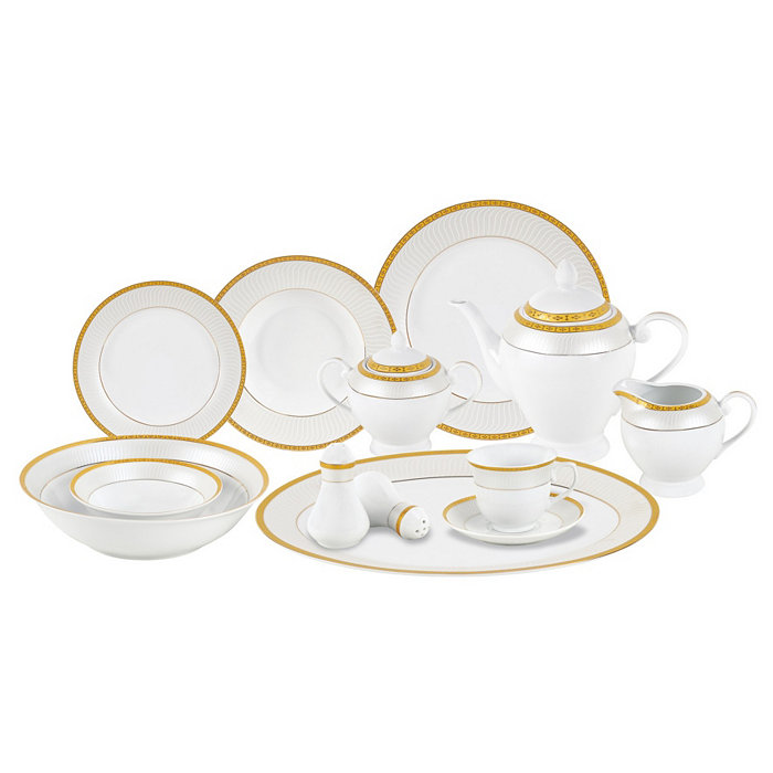 Lorren Home Trends Alina Gold 57-PC Dinnerware Set Service for 8