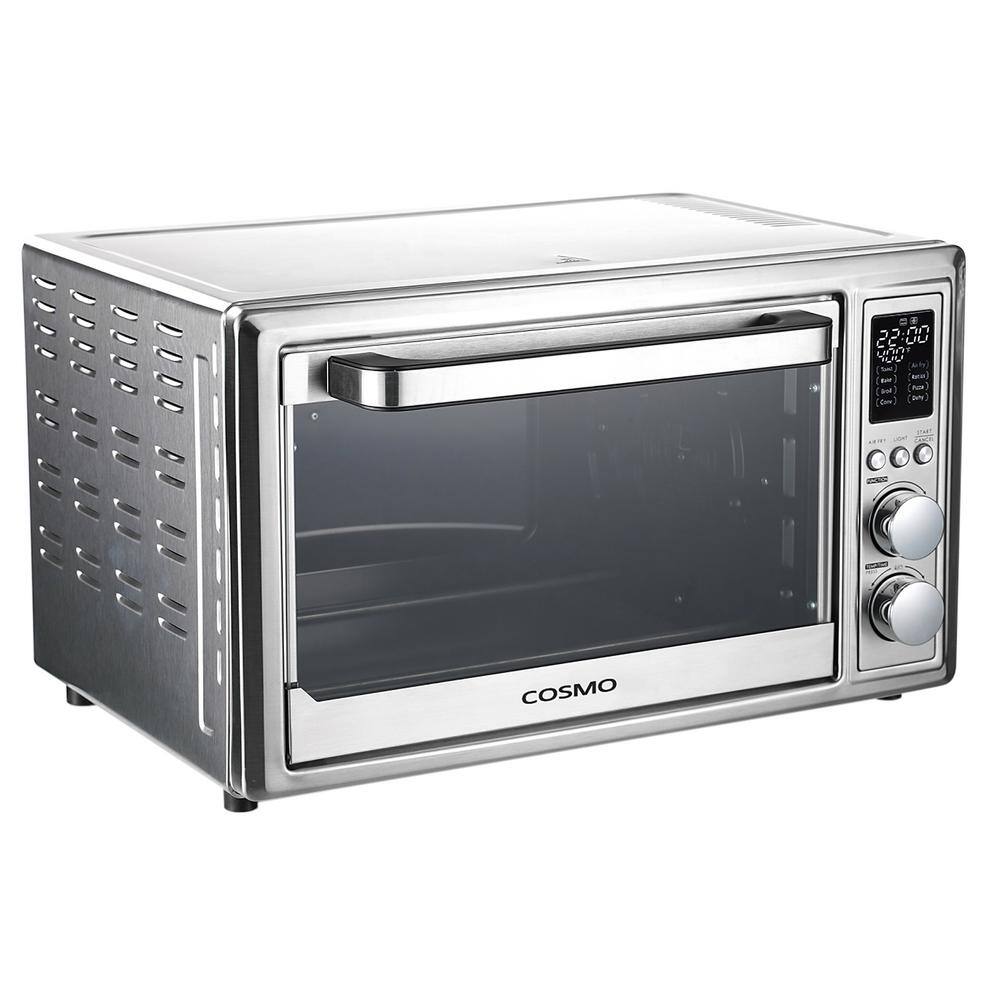 Cosmo 32 qt. Compact Electric Air Fryer Toaster Oven with Air Fry Basket Rotisserie Fork 1800W in Stainless Steel COS-317AFOSS