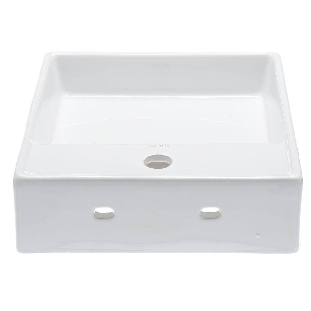 Elanti Wall-Mounted Square Bathroom Sink in White EC9868