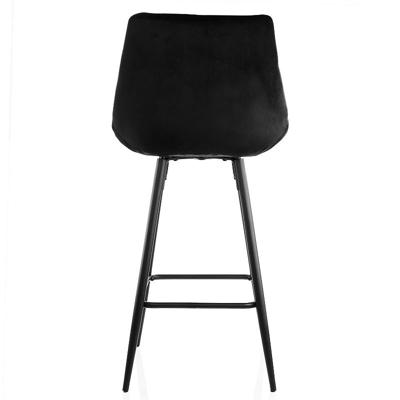 Elama 2 Piece Velvet Tufted Bar Chair in Black with Metal Legs