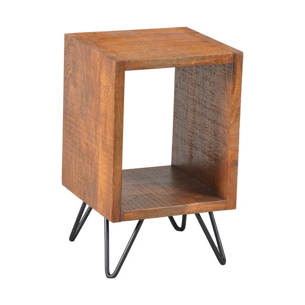 Brown and Black 22 Inch Textured Cube Shape Wooden Nightstand