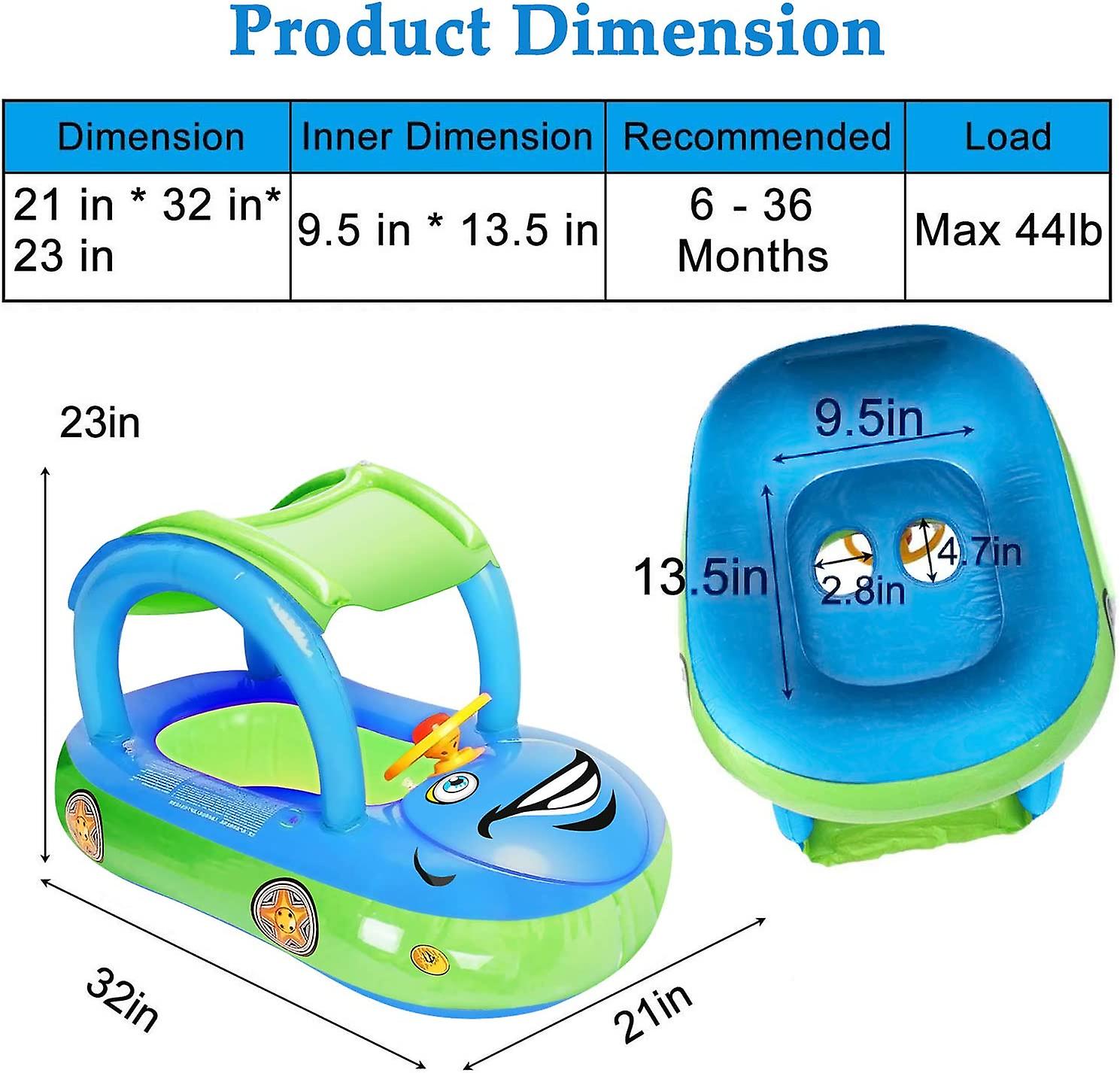 Baby Inflatable Pool Float With Canopy， Car Shaped Babies Swim Float Boat With Sunshade Safty Seat For Toddler Infant Swim Ring Pool Spring Floaties S