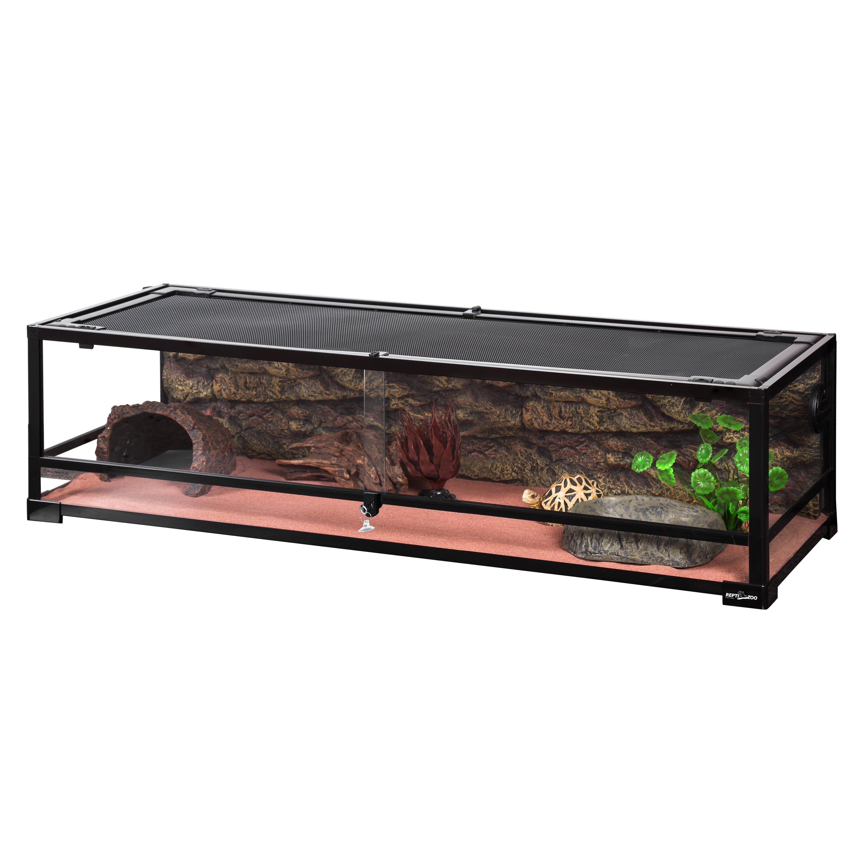 REPTI-ZOO 47 Gallon Reptile Large Terrarium Upgrade Glass Front Opening Tank Sliding Door with Screen Ventilation Reptile Terrarium About 48