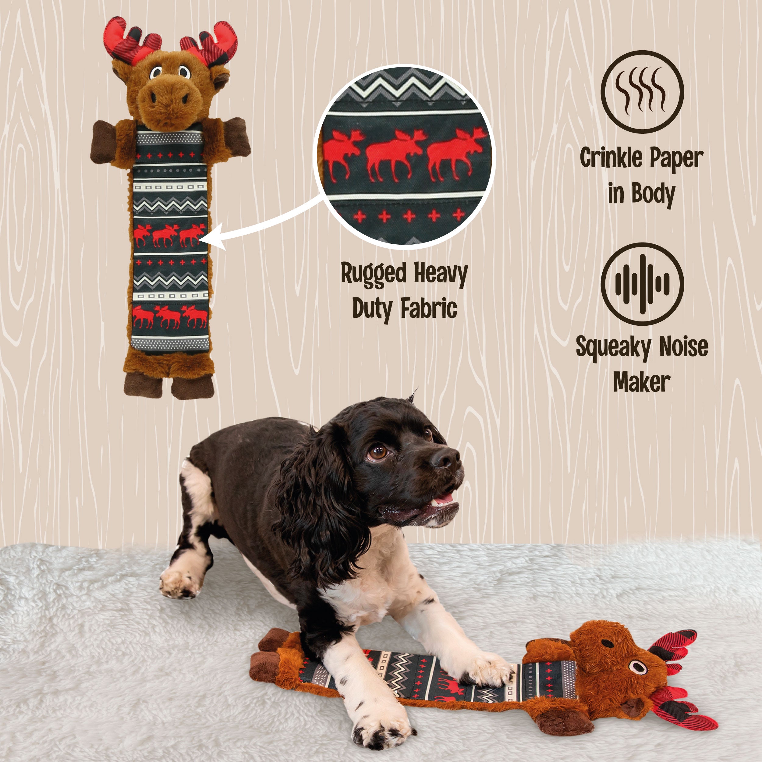 LazyOne Moose Squeaky Dog Toy， Soft Crinkle Toy for Dogs