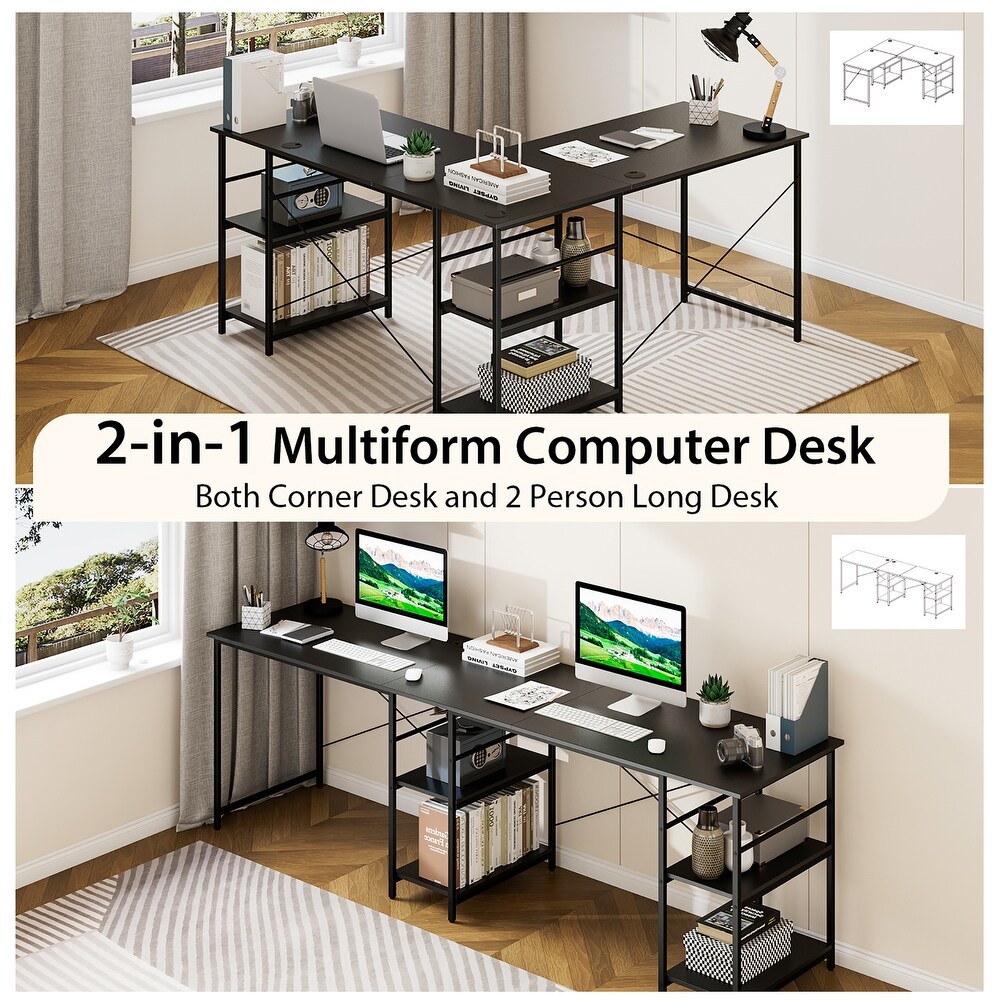 Costway 95'' Convertible L shaped Corner Computer Desk 2 Person Long