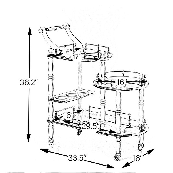 Wood Serving Bar Cart Tea Trolley 3 Tier Shelves and Rolling Wheels