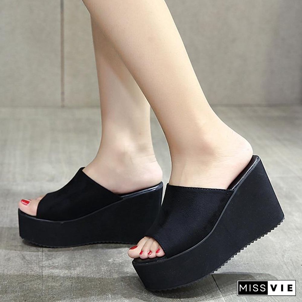 Women Slip On Wedges Sandals Platform High Heels Open Toe Sandal Shoes