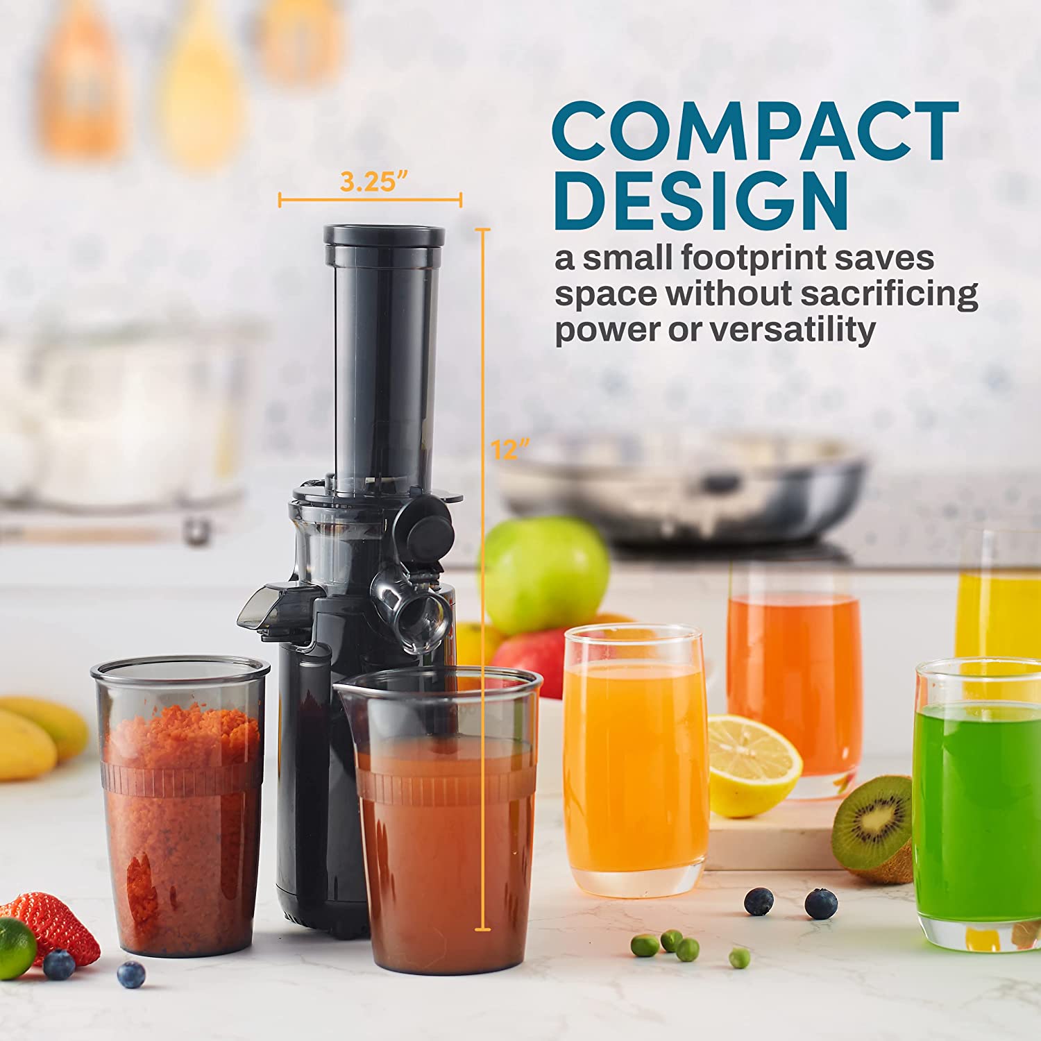 Elite Gourmet EJX600 Compact Small Space-Saving Masticating Slow Juicer， Cold Press Juice Extractor， Nutrient and Vitamin Dense， Easy to Clean， 16 oz Juice Cup， Charcoal Grey