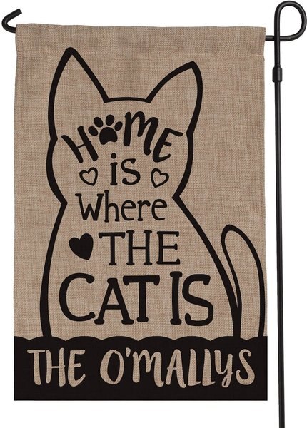 Custom Personalization Solutions Home Is Where The Cat Is Personalized Burlap Flag