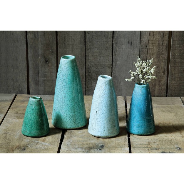 Set Of 4 Terra cotta Vases Aqua Colors Storied Home