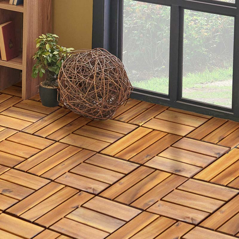 27 Pcs Interlocking Patio Deck Tiles, 12 x 12in Acacia Wood Floor Tiles, 27 sq. Ft Wood Composite Deck Flooring Pavers