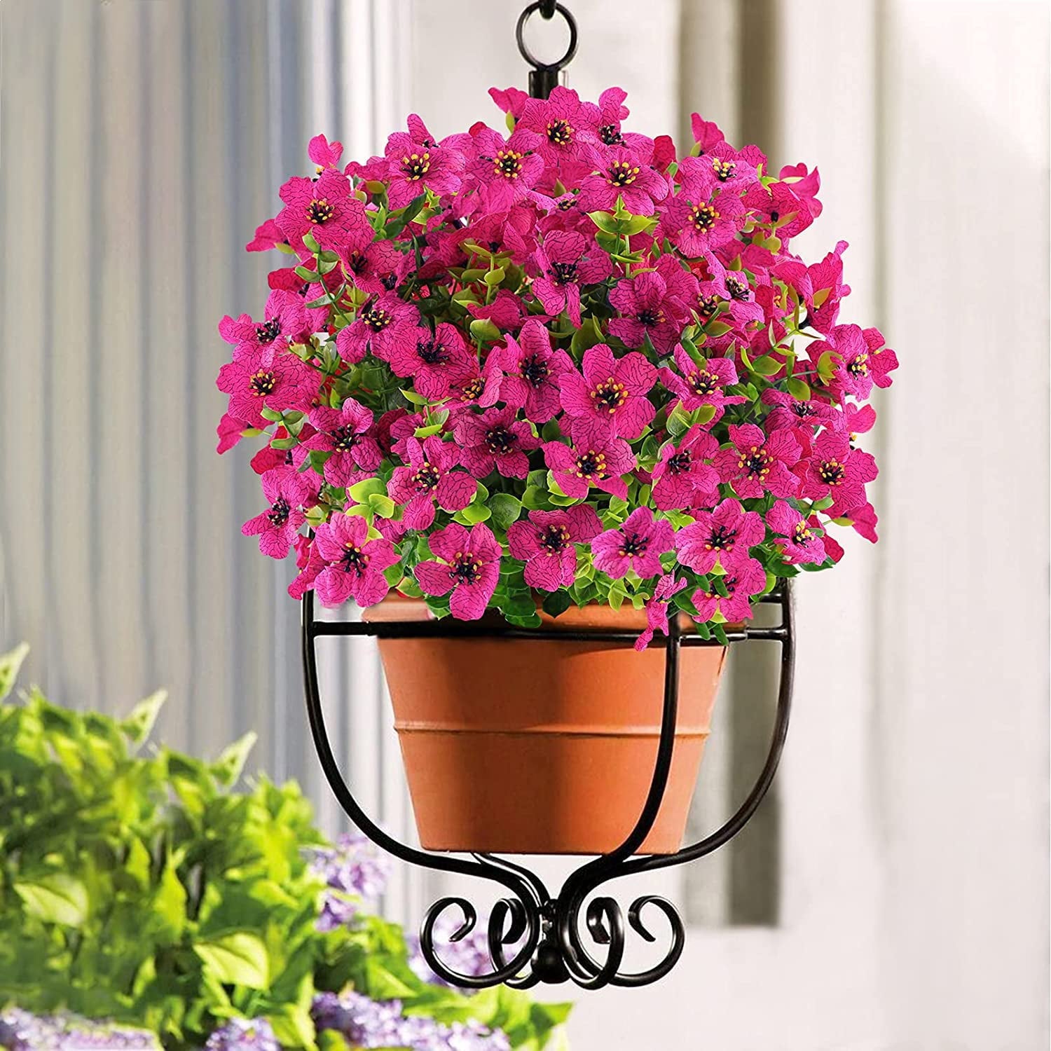 Sinhoon 18 Bundles Artificial Flowers UV Resistant Fake Plants Outdoor Faux Plastic Flowers Garden Window Box Porch Home Decor (Rosy Red)