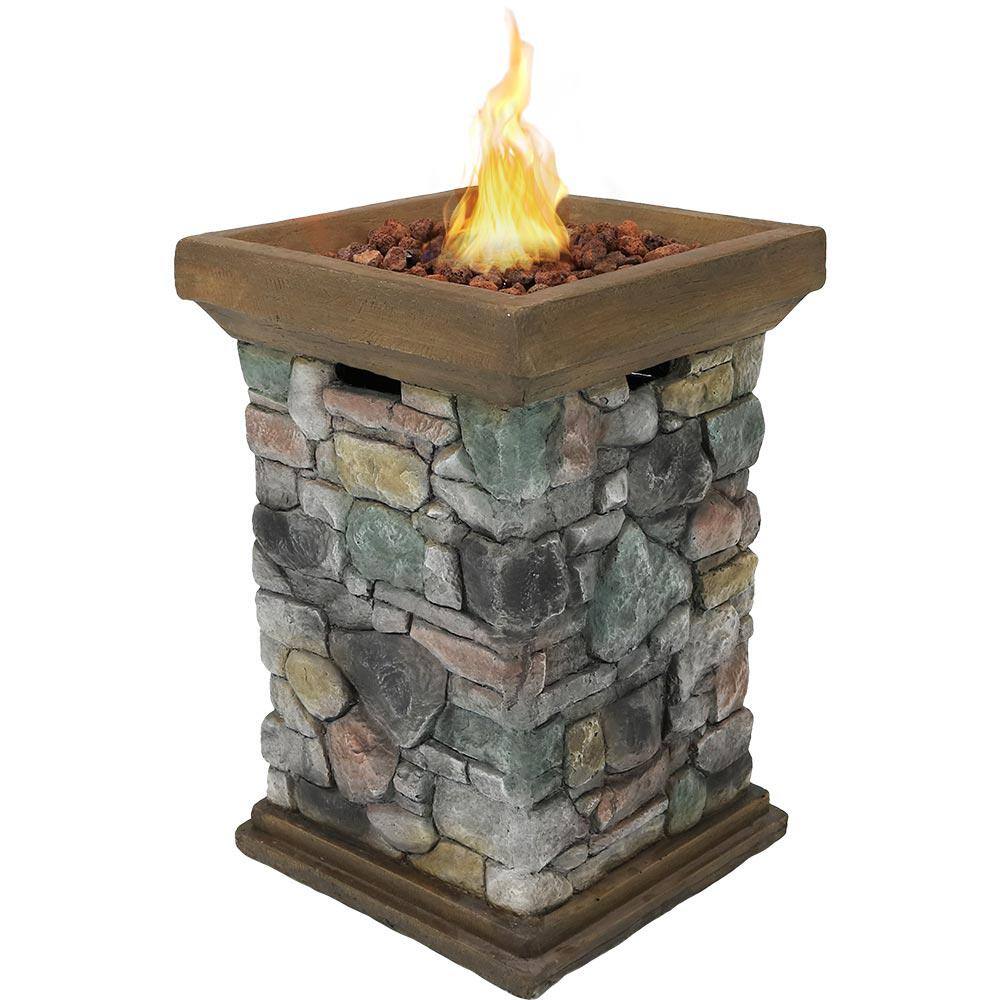 Sunnydaze Decor 30 in. Square Fiberglass Rock Column Design Propane Gas Fire Pit WAR-955