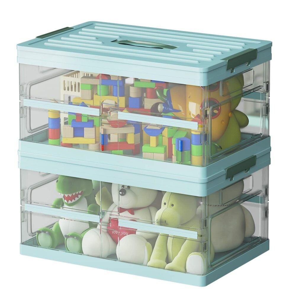 Stackable 2 Pack Collapsible Storage Bins with Lids Clear Plastic Box