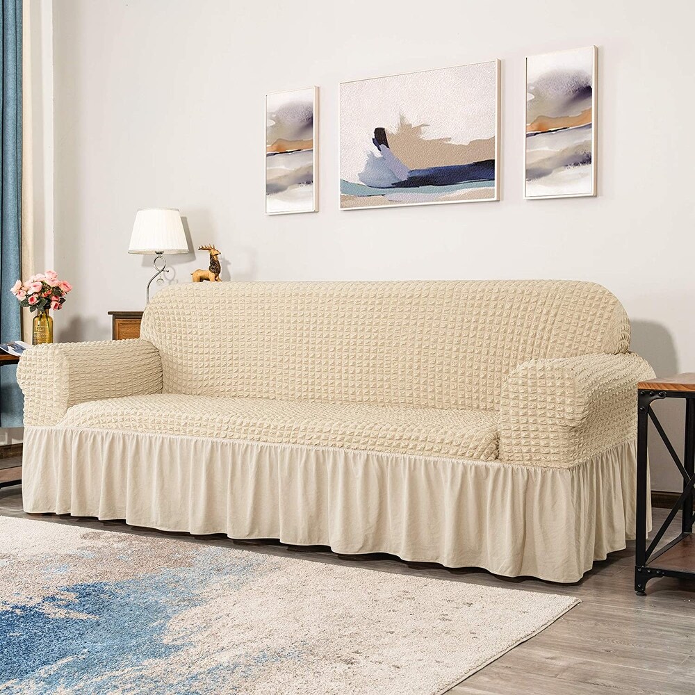 CHUN YI Loveseat Slipcover with Seersucker Skirt Fitted Couch Cover