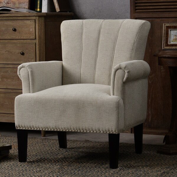 Living Room Accent Chairs Polyester Upholstered Rivet Tufted Scroll Armchairs