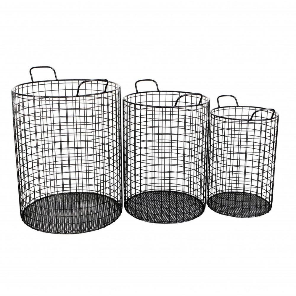 HomeRoots 20 in. H x 16.5 in. W x 14.25 in. D Black Steel Cube Storage Bin 3 -Pack 2000399672