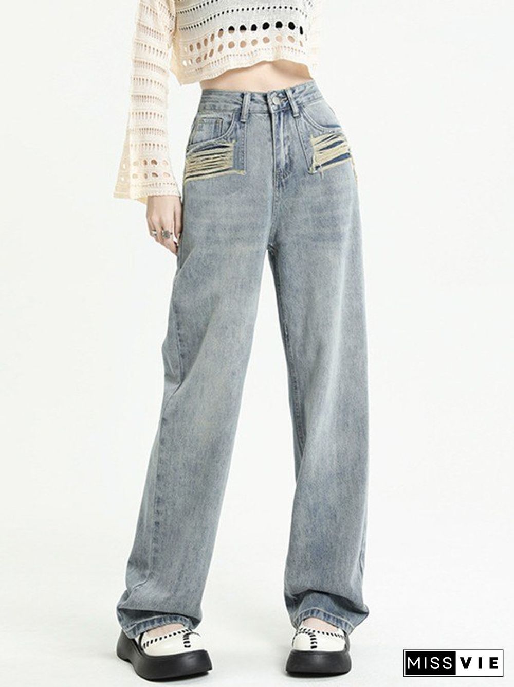 Vintage Wash Distressed Boyfriend Jeans