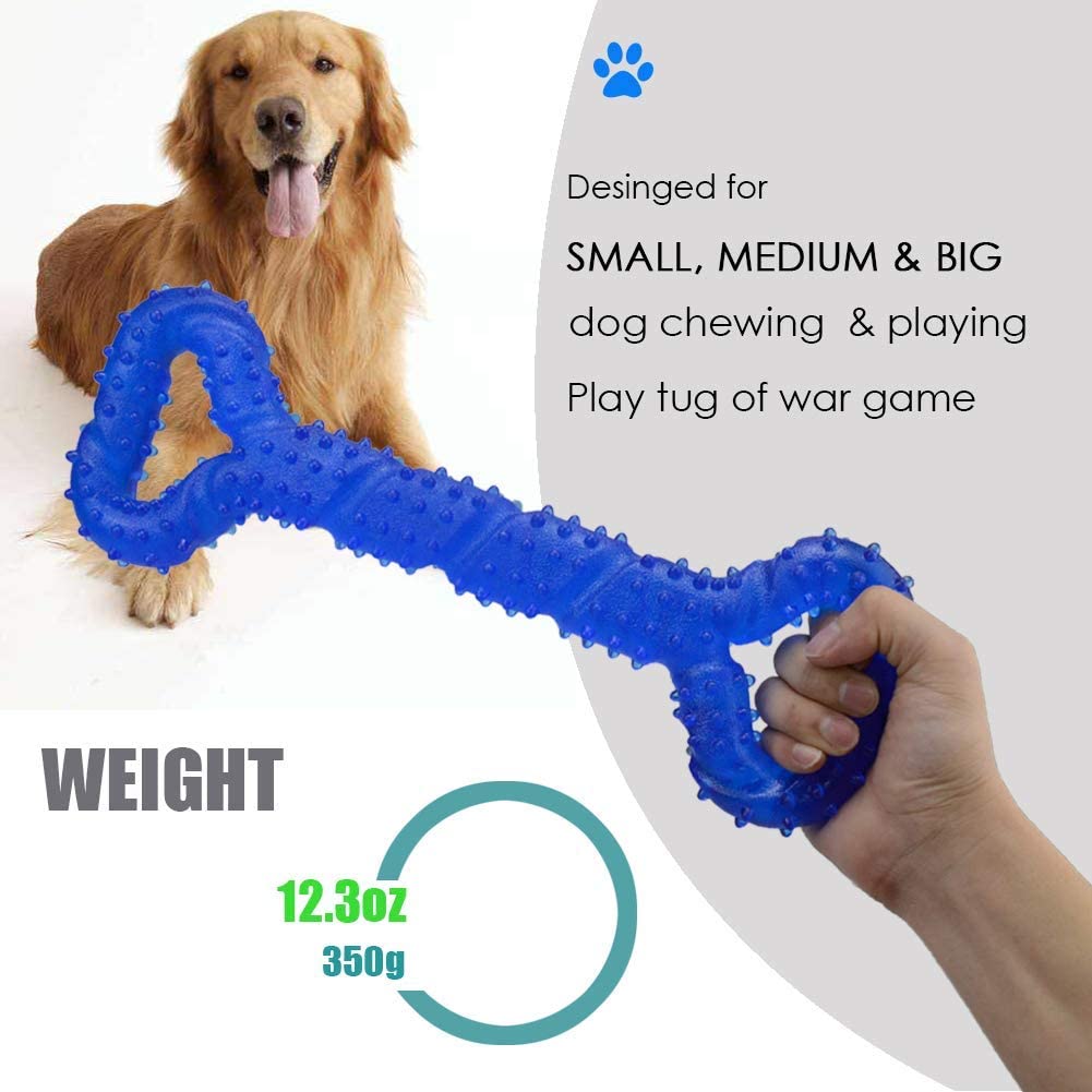 LECHONG Durable Dog Chew Toys 13 Inch Bone Shape Extra Large Dog Toys with Convex Design Strong Tug Toy for Aggressive Chewer， Blue