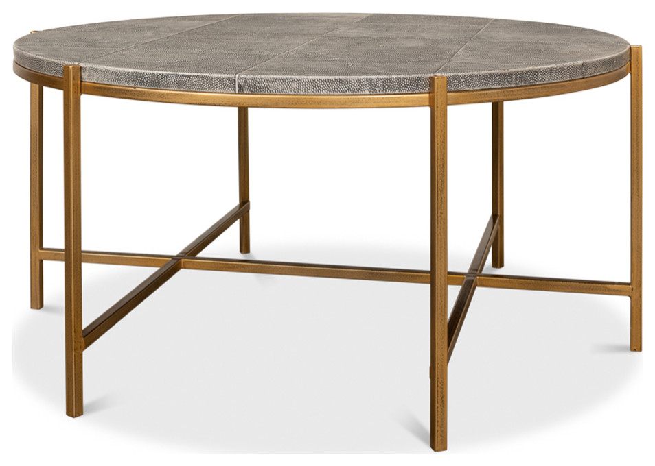 Mid Century Round Leather Cocktail Table   Contemporary   Coffee Tables   by English Georgian America  Houzz