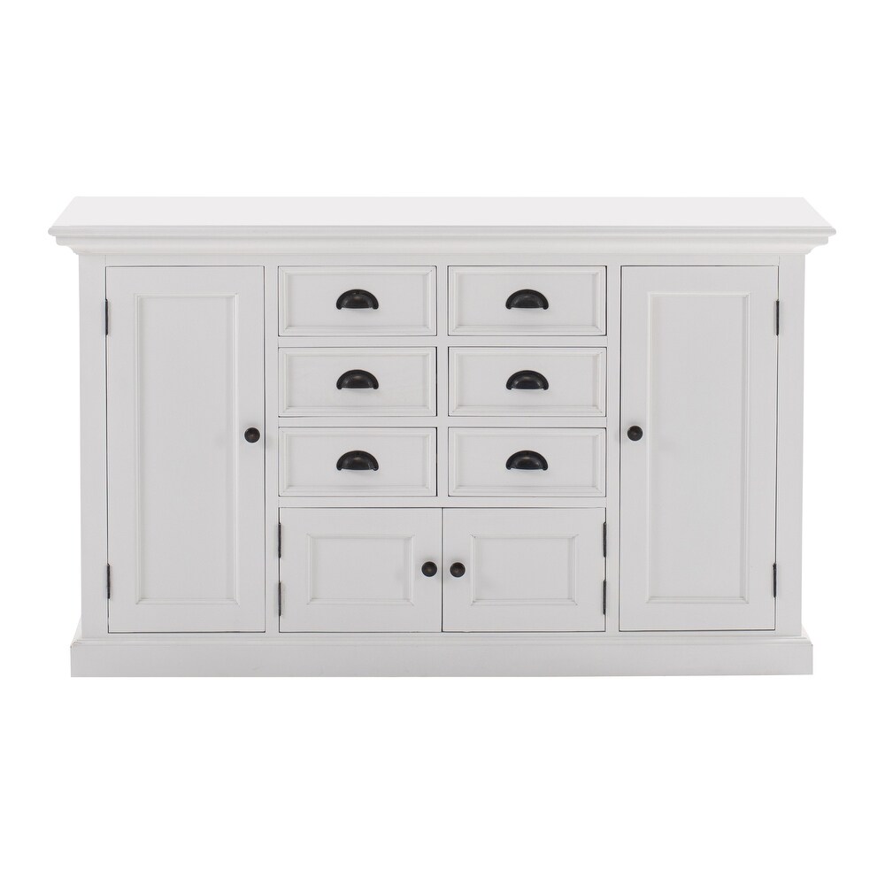 NovaSolo Halifax Coastal White Kitchen Hutch Cabinet  Solid Mahogany Frame  57.09 x 19.69 x 86.61