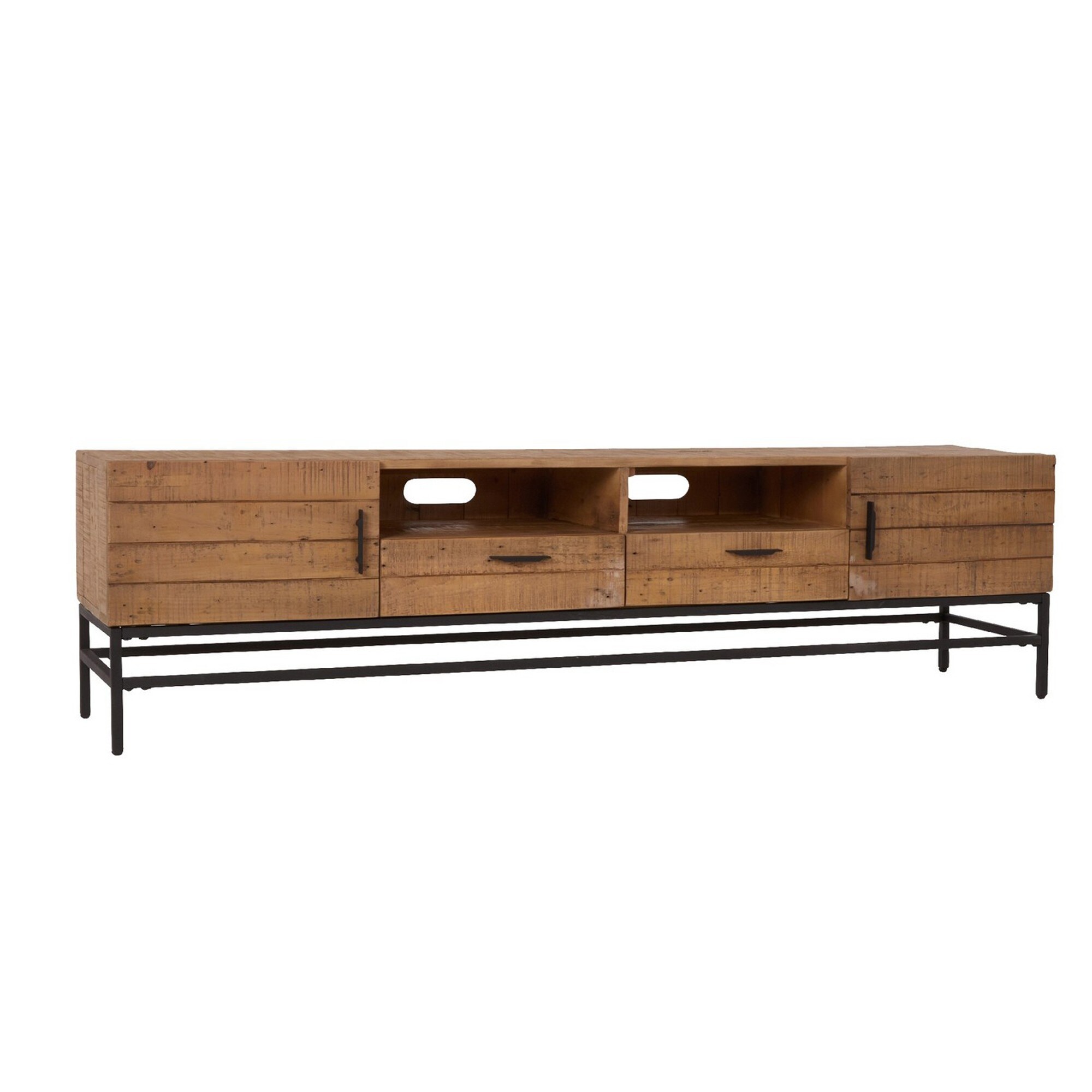 Lyla 76 Inch Reclaimed Wood TV Media Entertainment Console， Brown， Black