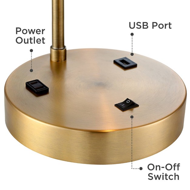 High Antique Gold With Usb And Ac Power Outlet In Base White Linen Drum Shade For Bedroom Living Room Desk