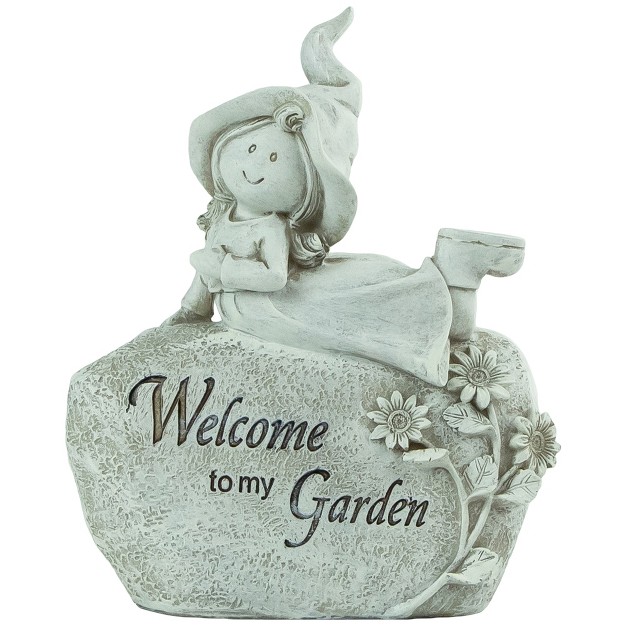 Girl On Rock quot welcome To My Garden quot Outdoor Patio Garden Statue Ivory