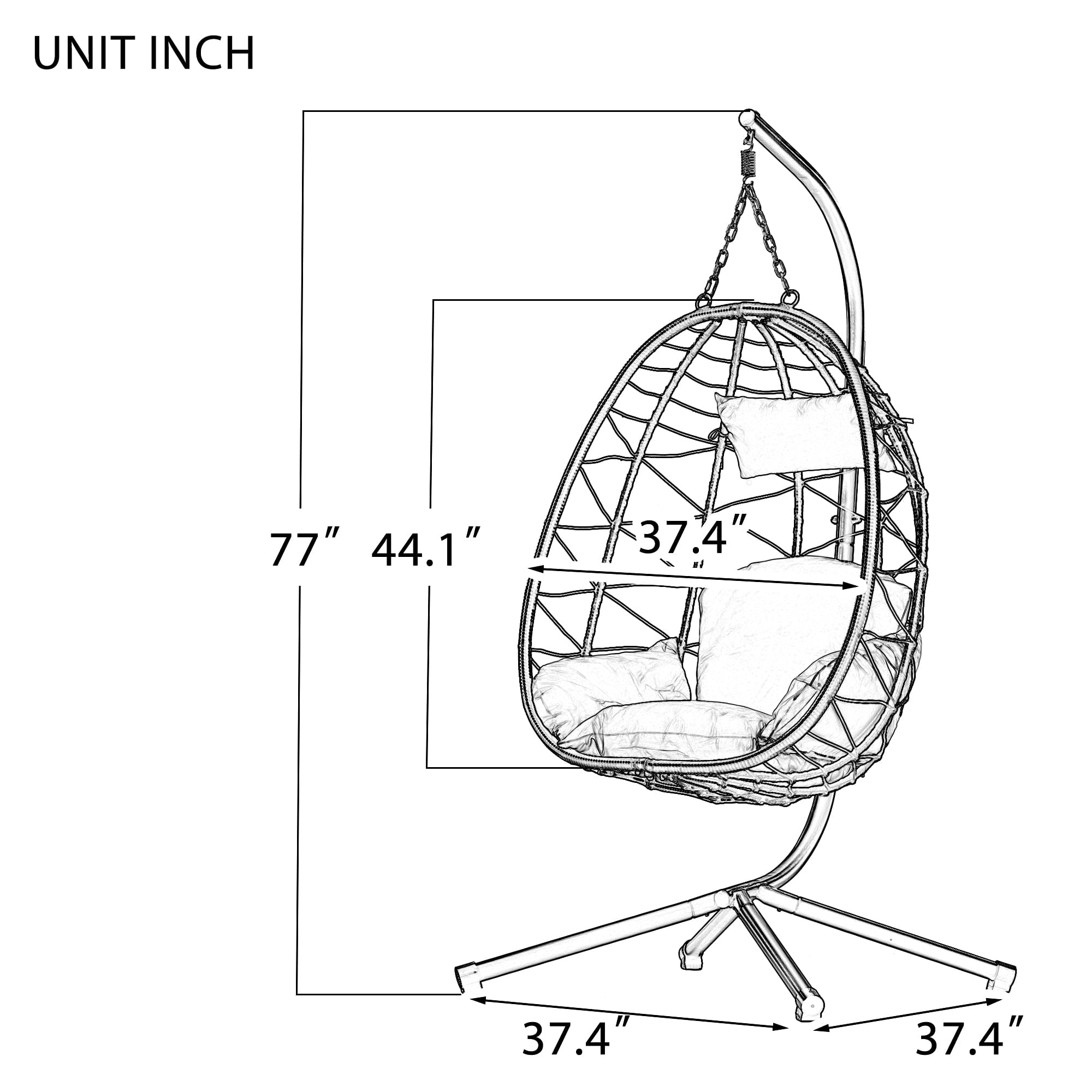 SYNGAR 2 Piece Indoor Outdoor Patio Wicker Hanging Chairs, Swing Hammock Egg Chairs Waterproof Cushions with Steel Frame, 300lbs Capacity for Patio Balcony Bedroom Living Room, Red