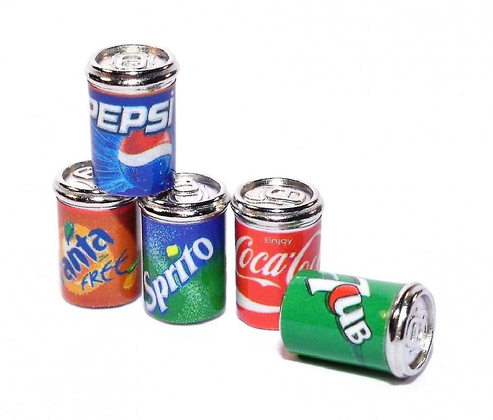 Dolls House 5 Soda Pop Cans Tins Miniature 1:12 Metal Pub Drinks Shop Accessory