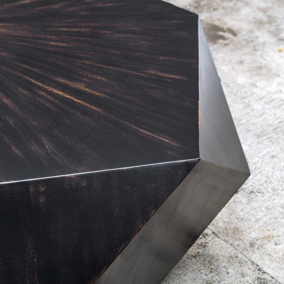 Faceted Large Round Wood Coffee Table  Modern Geometric Block Solid   Contemporary   Coffee Tables   by My Swanky Home  Houzz